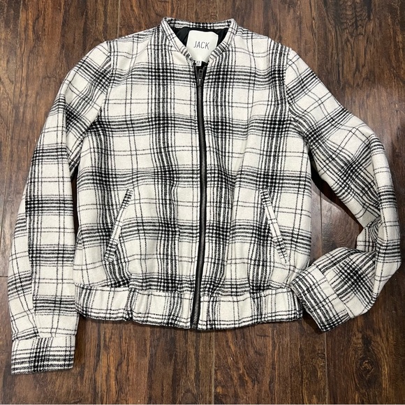 Jack by BB Dakota Plaid Black & White Bomber Zip Up Jacket Size XS - Picture 3 of 8